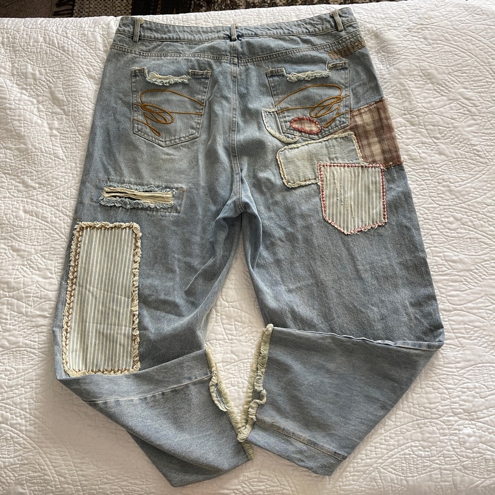 Distressed Patchwork Blue Jeans - Picture 3 of 10